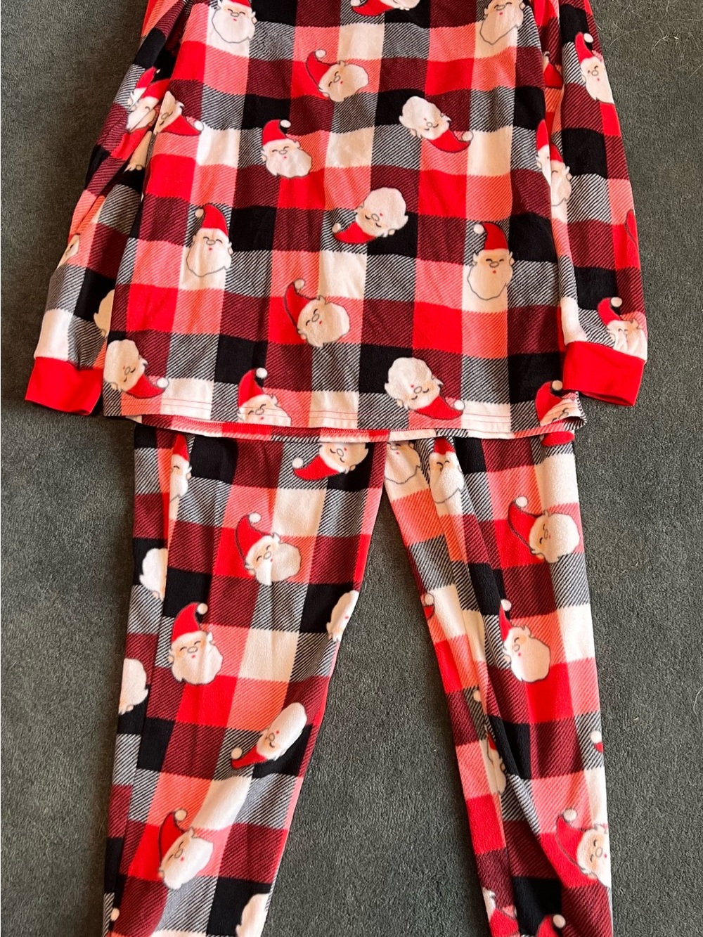 Cozy Red Black Buffalo Plaid Santa Fleece Christmas Pajama Set Sz M